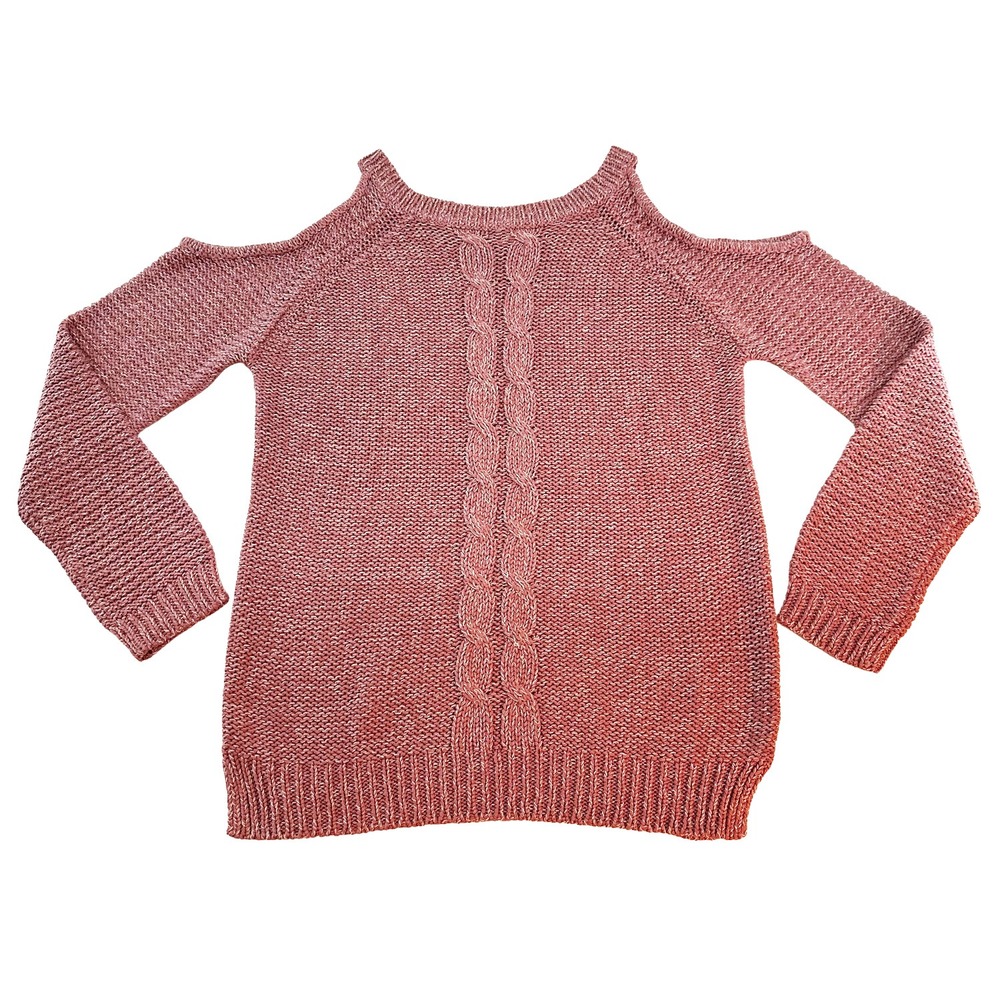 ALYA Cold‎ Shoulder Long Sleeve Sweater • Small • pink, white